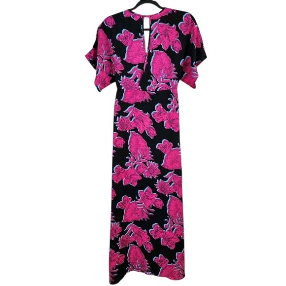 Monteau Womens Maxi Wrap Dress Size S Pink Black Floral Tie Front Kimono Sleeve - Picture 2 of 11